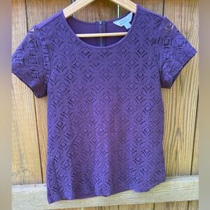 Purple Short Sleeve Top with Geometric Lace